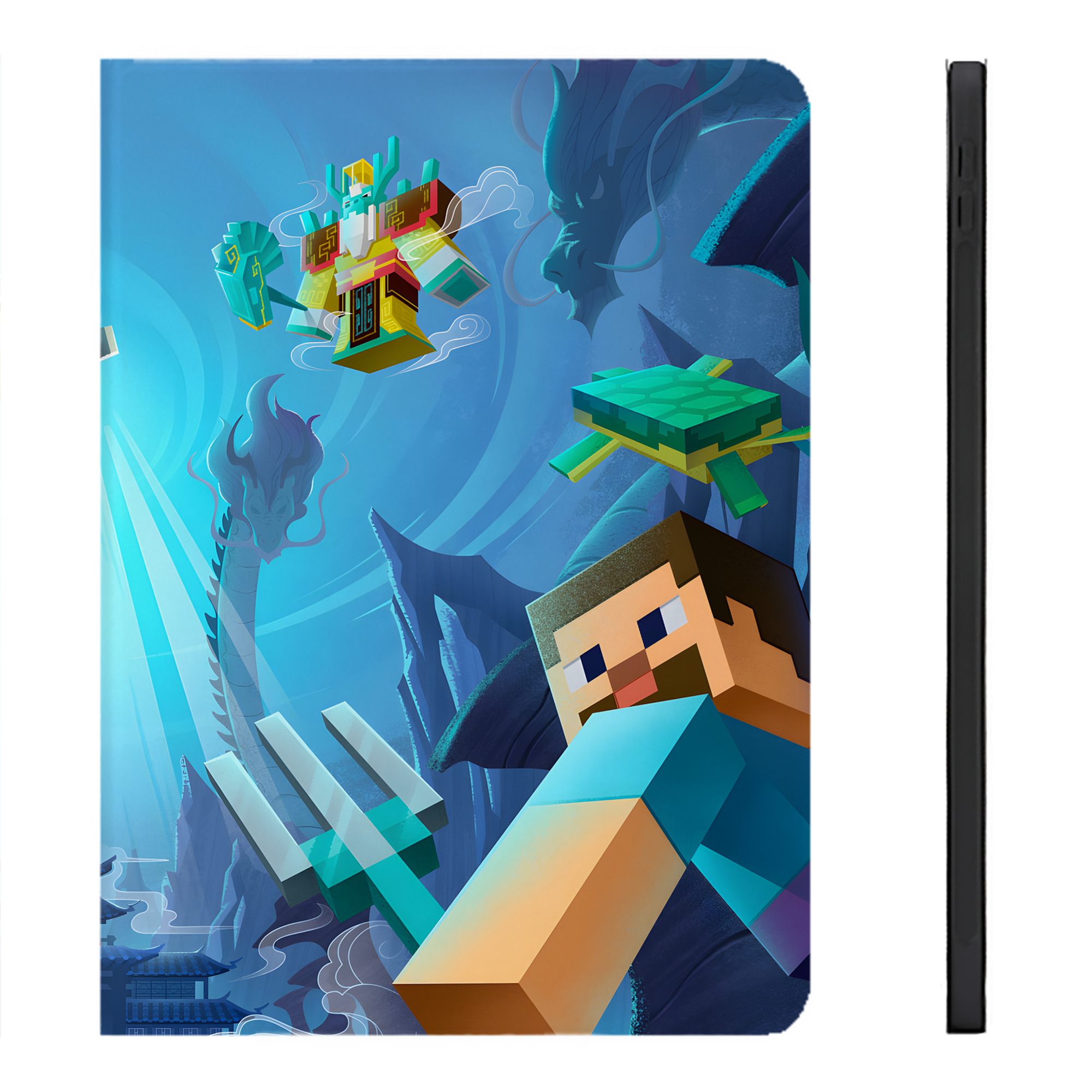 （画像用） マインクラフト ブロックの世界 Minecraft MC Block world IPadケース ペンホルダー付き ブックスタイルデザイン